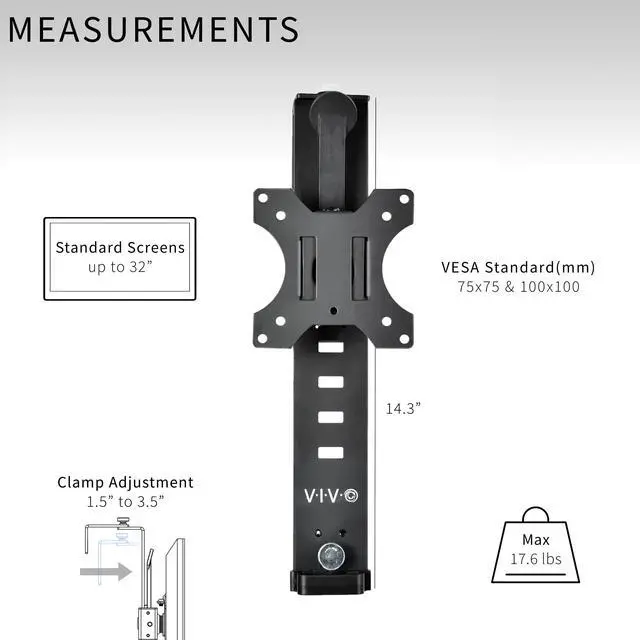 Alt view image 3 of 7 - VIVO Black Office Cubicle Monitor Mount Stand Attachment  for 17" to 32" Screen