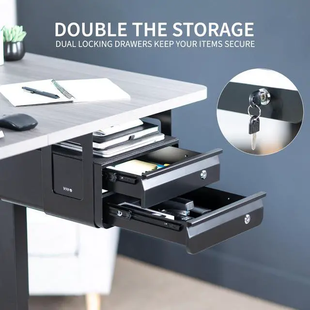 Alt view image 6 of 7 - VIVO Black Lockable Under Desk Stacked Pull-out Drawers, Storage Organizer for Sit Stand Workstations (DESK-AC03L-2B)