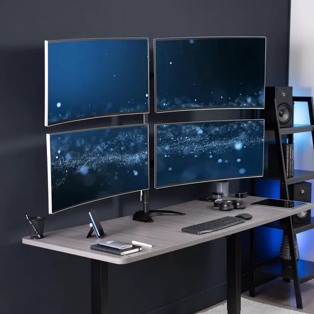 Alt view image 2 of 8 - VIVO Telescoping Quad Ultra Wide 27" to 38" Monitor Freestanding Desk Stand