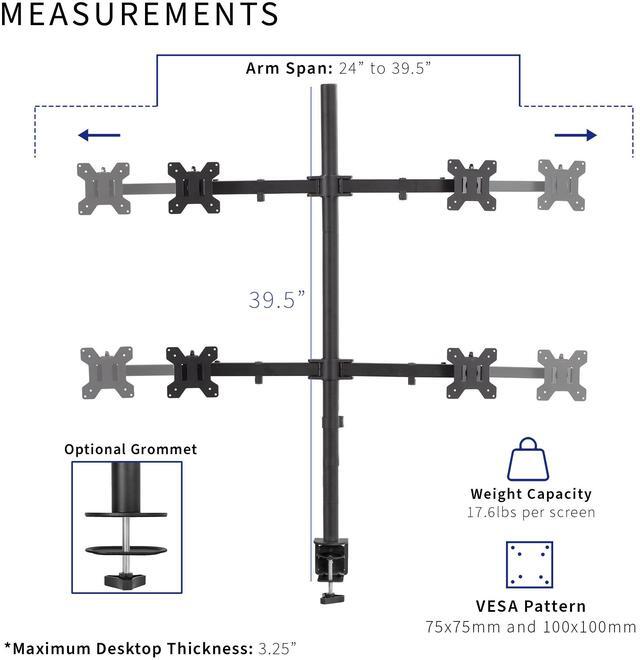 Alt view image 6 of 7 - VIVO Telescoping Quad Ultrawide 27" to 38" LCD Monitor Desk Mount Stand with Extra Tall Pole (STAND-TS38C-4)