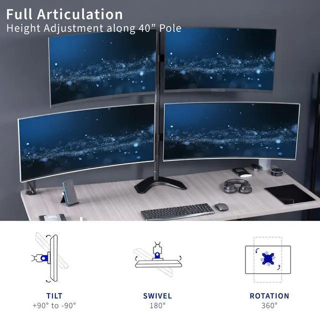 Alt view image 7 of 8 - VIVO Telescoping Quad Ultra Wide 27" to 38" Monitor Freestanding Desk Stand