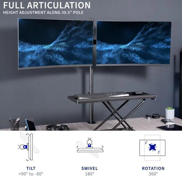 Alt view image 7 of 8 - VIVO Telescoping Dual Ultrawide 27" to 38" LCD Monitor Desk Mount Stand with Extra Tall Pole (STAND-TS38C-T)