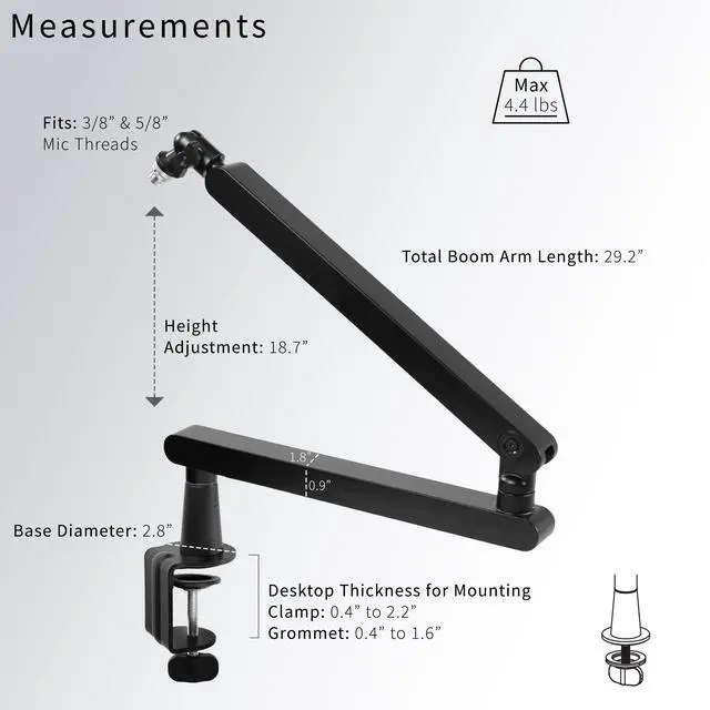 Alt view image 3 of 7 - VIVO Clamp-on Low Profile Height Adjustable Heavy Duty Microphone Desk Mount