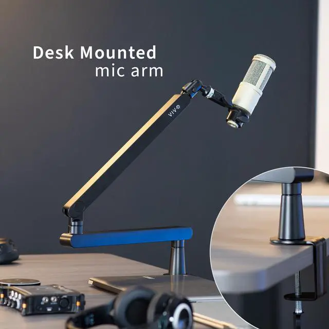 Alt view image 2 of 7 - VIVO Clamp-on Low Profile Height Adjustable Heavy Duty Microphone Desk Mount
