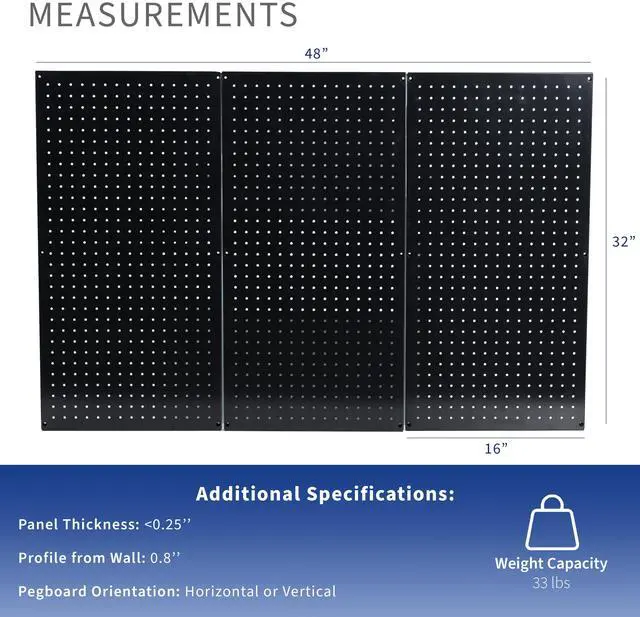 Alt view image 3 of 7 - VIVO Black Steel Wall Mounted 48" x 32" Pegboard (3 Panel System)