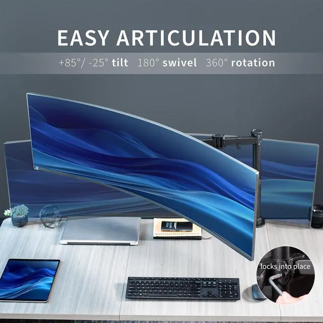 Alt view image 3 of 7 - VIVO Single Ultrawide Monitor Desk Mount Stand for Computer Screens up to 49"