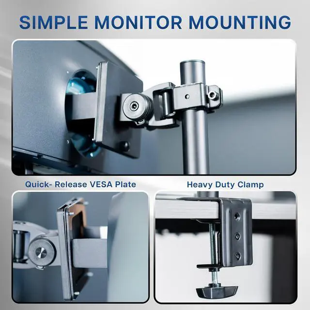 Alt view image 4 of 7 - VIVO Single Ultrawide Monitor Tall Desk Mount, Fits Computer Screens up to 49"