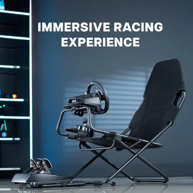 Alt view image 2 of 7 - VIVO Black Folding Racing Simulator Cockpit w/ Wheel Stand, Pedal Mount, & More