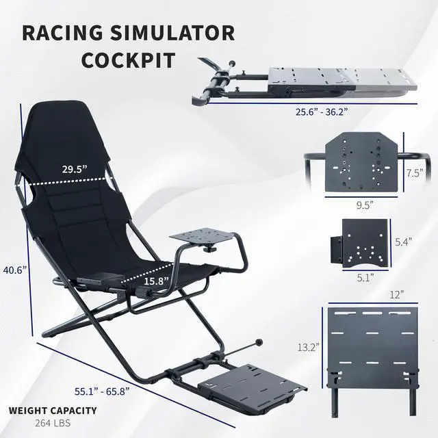 Alt view image 3 of 7 - VIVO Black Folding Racing Simulator Cockpit w/ Wheel Stand, Pedal Mount, & More