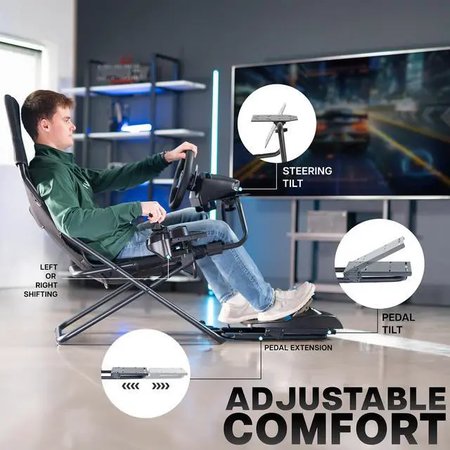 Alt view image 5 of 7 - VIVO Black Folding Racing Simulator Cockpit w/ Wheel Stand, Pedal Mount, & More