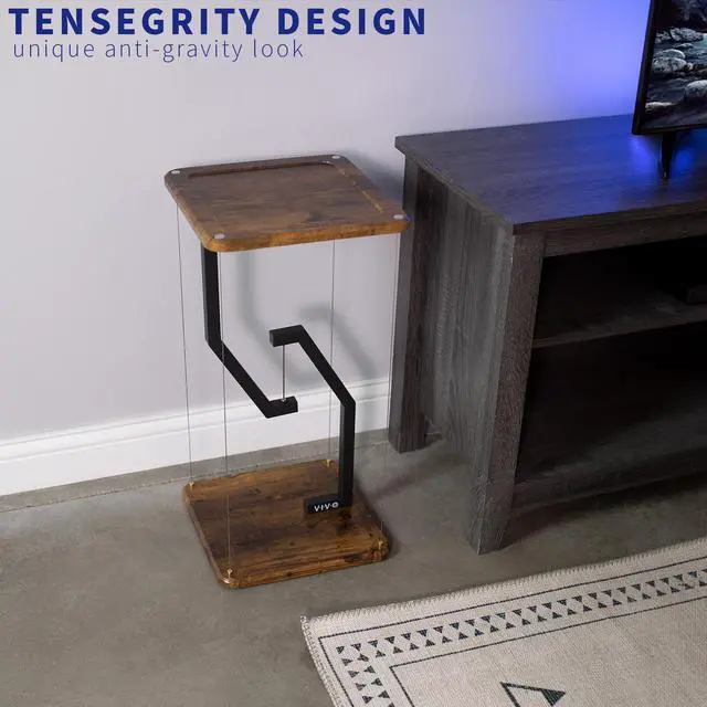 Alt view image 2 of 7 - VIVO Rustic Vintage Brown/Black Tensegrity Speaker Floor Stand Floating Platform