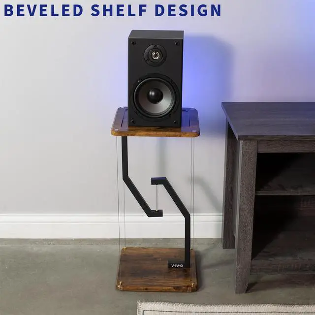 Alt view image 5 of 7 - VIVO Rustic Vintage Brown/Black Tensegrity Speaker Floor Stand Floating Platform