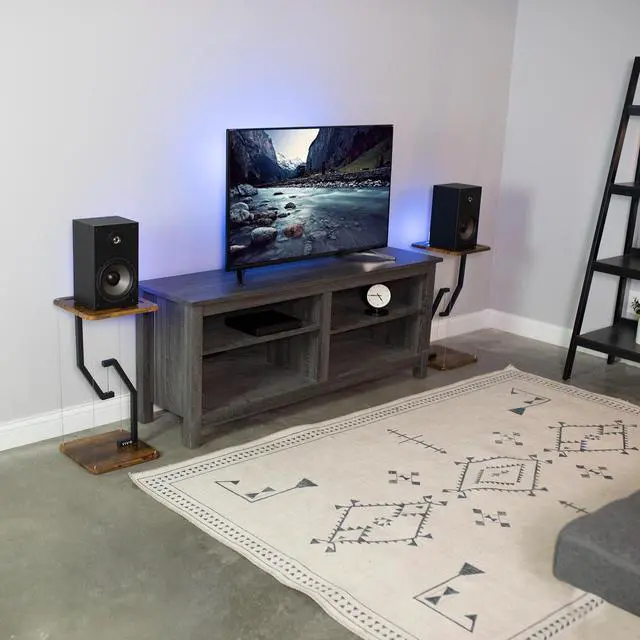 Alt view image 4 of 7 - VIVO Rustic Vintage Brown/Black Tensegrity Speaker Floor Stand Floating Platform