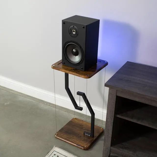 Alt view image 6 of 7 - VIVO Rustic Vintage Brown/Black Tensegrity Speaker Floor Stand Floating Platform