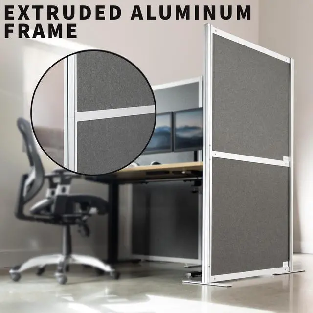 Alt view image 6 of 7 - VIVO L-Shape Modular Wall System, 3 PET Panels, Modern Office Cubicle Dividers, Freestanding Privacy Screen, PP-MWS63D-L