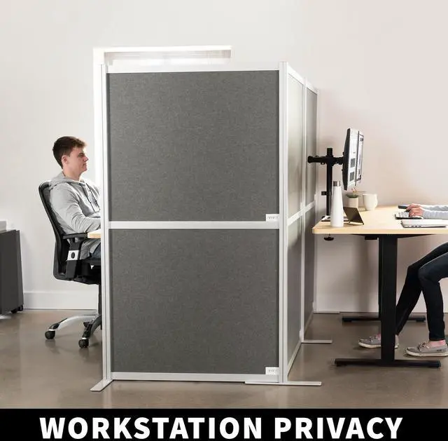 Alt view image 7 of 7 - VIVO L-Shape Modular Wall System, 3 PET Panels, Modern Office Cubicle Dividers, Freestanding Privacy Screen, PP-MWS63D-L