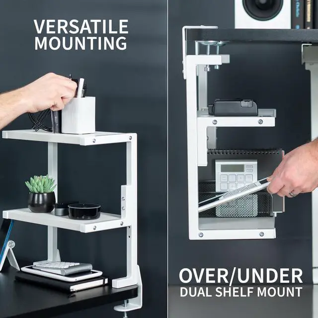 Alt view image 4 of 7 - VIVO White Clamp-on 13" Above or Below Desk 2-Tier Shelving Unit, Desk Organization for Accessories (STAND-SHELF2CW)