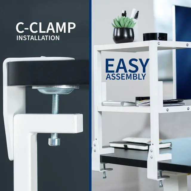 Alt view image 5 of 7 - VIVO White Clamp-on 13" Above or Below Desk 2-Tier Shelving Unit, Desk Organization for Accessories (STAND-SHELF2CW)