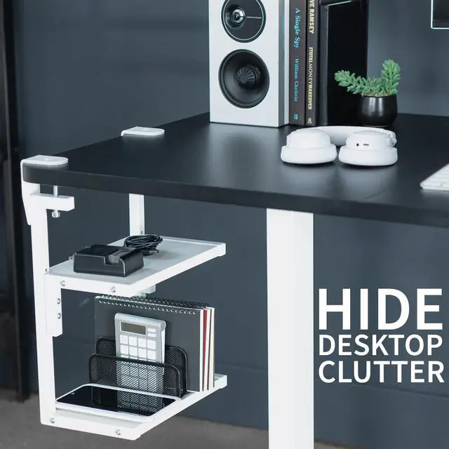 Alt view image 6 of 7 - VIVO White Clamp-on 13" Above or Below Desk 2-Tier Shelving Unit, Desk Organization for Accessories (STAND-SHELF2CW)