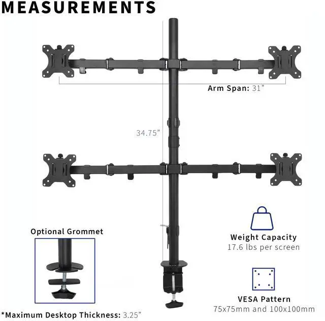 Alt view image 4 of 7 - VIVO Quad LCD Monitor Desk Mount Stand Heavy Duty Fully Adjustable fits Four Screens up to 30" (STAND-V004)