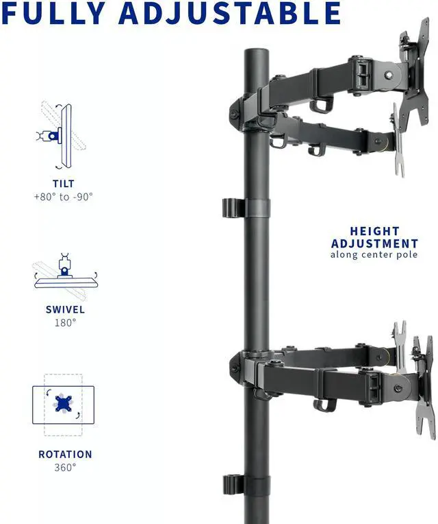 Alt view image 5 of 7 - VIVO Quad LCD Monitor Desk Mount Stand Heavy Duty Fully Adjustable fits Four Screens up to 30" (STAND-V004)