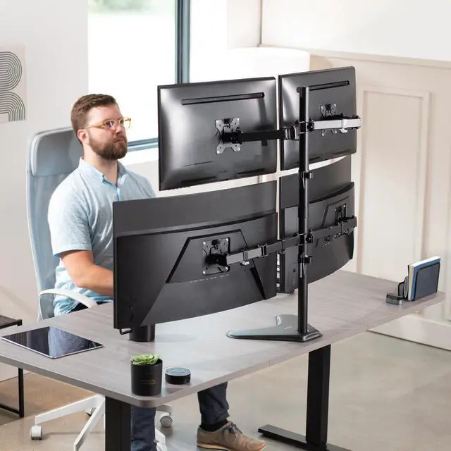 Alt view image 3 of 7 - VIVO Quad LCD Monitor Desk Stand/Mount Free Standing Adjustable 4 Screens up to 27" (STAND-V004F)