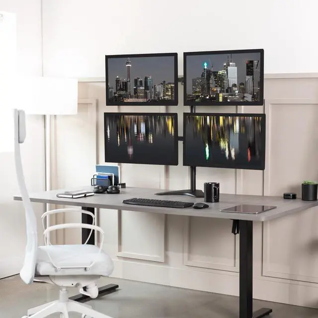 Alt view image 2 of 7 - VIVO Quad LCD Monitor Desk Stand/Mount Free Standing Adjustable 4 Screens up to 27" (STAND-V004F)