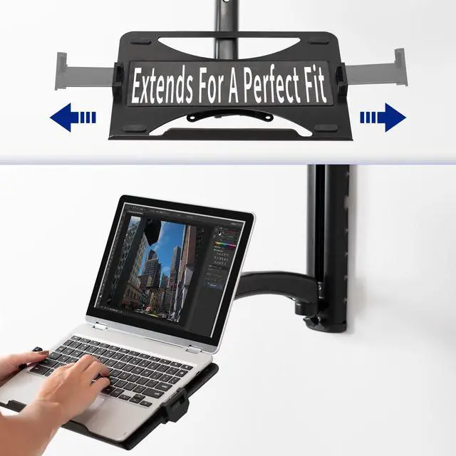 Alt view image 4 of 7 - VIVO Wall Mounted Sit-Stand Height Adjustable Computer Monitor + Laptop Workstation, Fits up to 27" Screens, STAND-SIT1L