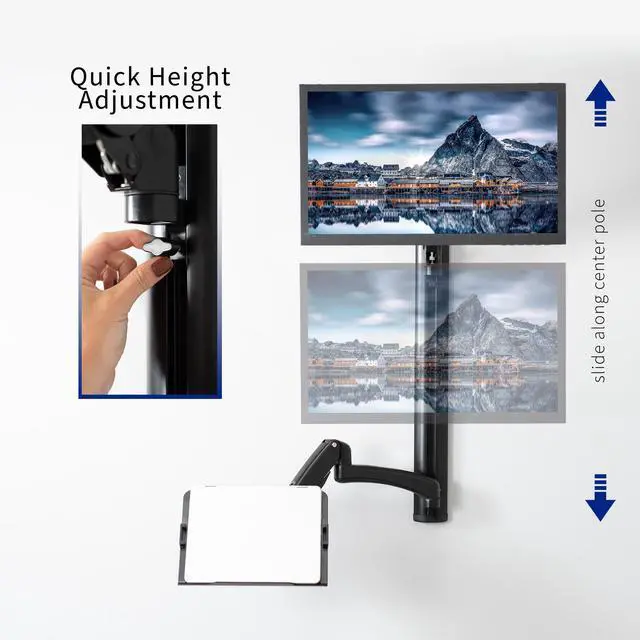 Alt view image 5 of 7 - VIVO Wall Mounted Sit-Stand Height Adjustable Computer Monitor + Laptop Workstation, Fits up to 27" Screens, STAND-SIT1L