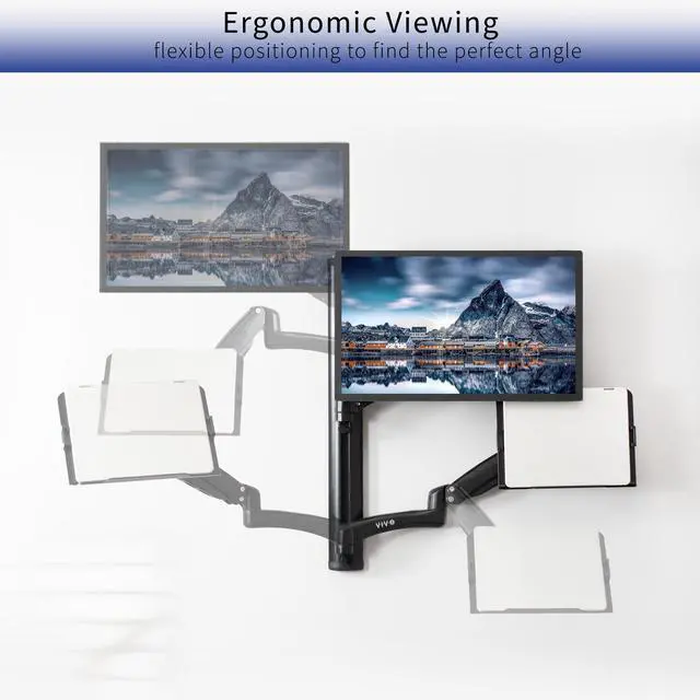 Alt view image 6 of 7 - VIVO Wall Mounted Sit-Stand Height Adjustable Computer Monitor + Laptop Workstation, Fits up to 27" Screens, STAND-SIT1L
