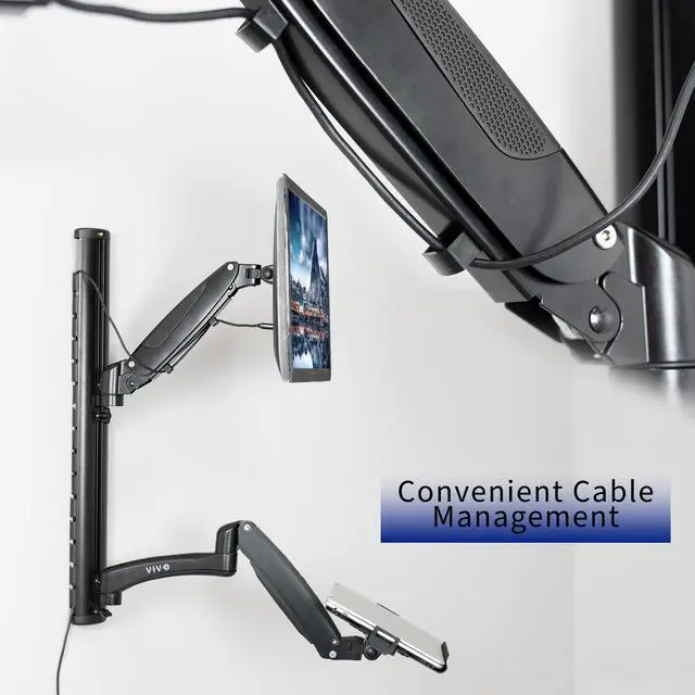 Alt view image 7 of 7 - VIVO Wall Mounted Sit-Stand Height Adjustable Computer Monitor + Laptop Workstation, Fits up to 27" Screens, STAND-SIT1L