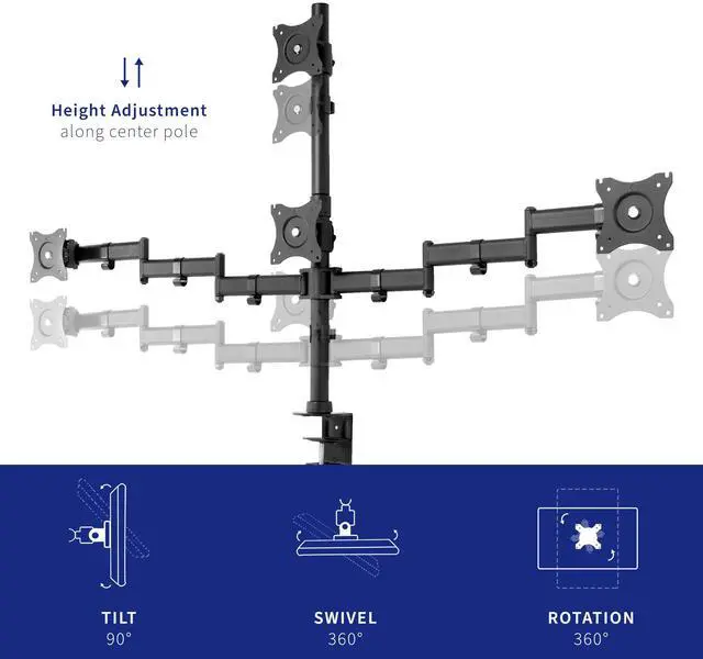Alt view image 3 of 7 - VIVO Quad Monitor Heavy Duty Desk Mount 3 + 1, Holds Computer Screens up to 24"