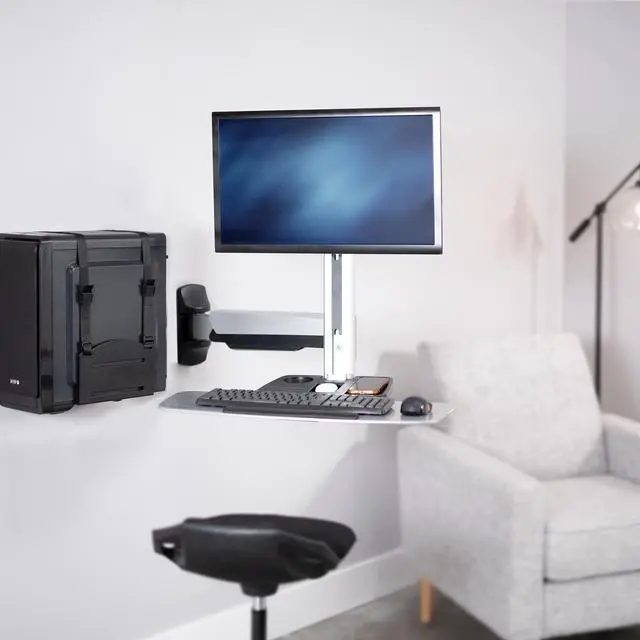 Alt view image 2 of 7 - VIVO Single Monitor & Keyboard Counterbalance Sit-Stand Wall Mount | Standing Transition Workstation (STAND-SIT1W)