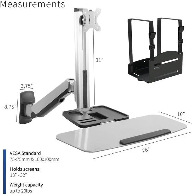 Alt view image 3 of 7 - VIVO Single Monitor & Keyboard Counterbalance Sit-Stand Wall Mount | Standing Transition Workstation (STAND-SIT1W)