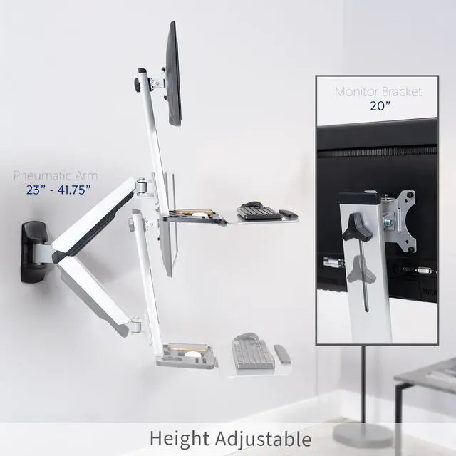 Alt view image 4 of 7 - VIVO Single Monitor & Keyboard Counterbalance Sit-Stand Wall Mount | Standing Transition Workstation (STAND-SIT1W)