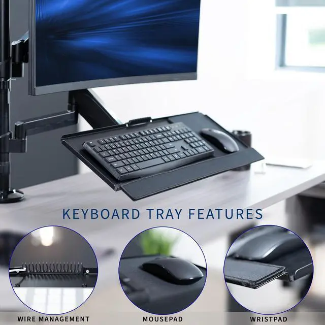 Alt view image 5 of 7 - VIVO Sit-Stand Height Adjustable Pneumatic Spring Arm Keyboard Tray Desk Mount for 1 Screen up to 32" (STAND-SIT1B)