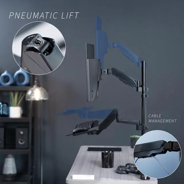Alt view image 7 of 7 - VIVO Sit-Stand Height Adjustable Pneumatic Spring Arm Keyboard Tray Desk Mount for 1 Screen up to 32" (STAND-SIT1B)