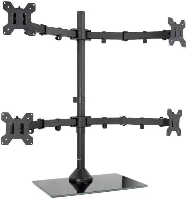Main image of VIVO Black Adjustable Quad Monitor Desk Stand Mount FreeStanding Glass Base | Four (4) Screens up to 27" (STAND-V004FG)