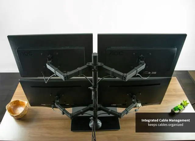 Alt view image 4 of 6 - VIVO Black Adjustable Quad Monitor Desk Stand Mount FreeStanding Glass Base | Four (4) Screens up to 27" (STAND-V004FG)