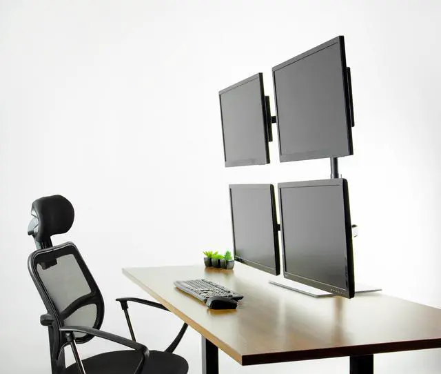 Alt view image 5 of 6 - VIVO Black Adjustable Quad Monitor Desk Stand Mount FreeStanding Glass Base | Four (4) Screens up to 27" (STAND-V004FG)