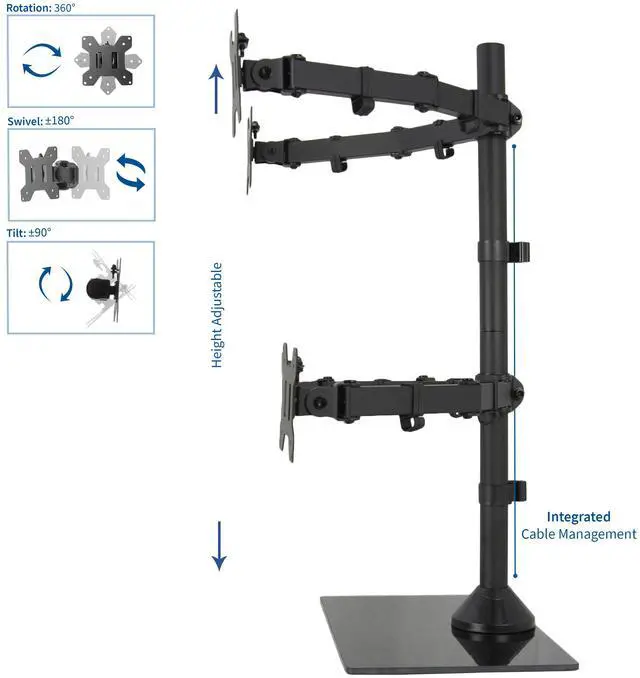 Alt view image 3 of 6 - VIVO Black Adjustable Quad Monitor Desk Stand Mount FreeStanding Glass Base | Four (4) Screens up to 27" (STAND-V004FG)