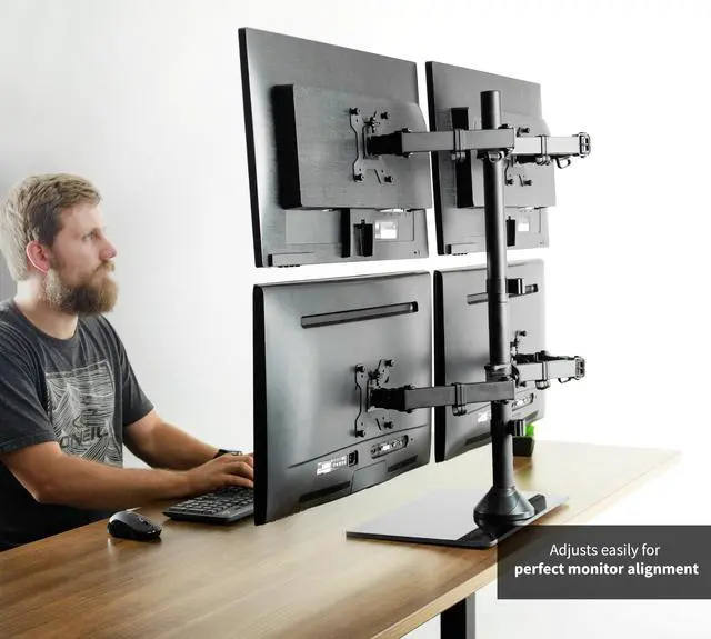 Alt view image 6 of 6 - VIVO Black Adjustable Quad Monitor Desk Stand Mount FreeStanding Glass Base | Four (4) Screens up to 27" (STAND-V004FG)