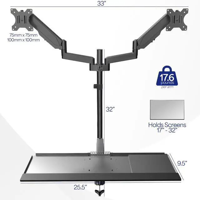 Alt view image 2 of 7 - VIVO Black Dual Monitor Sit-Stand Desk Mount | Holds 2 Screens 17" to 32"