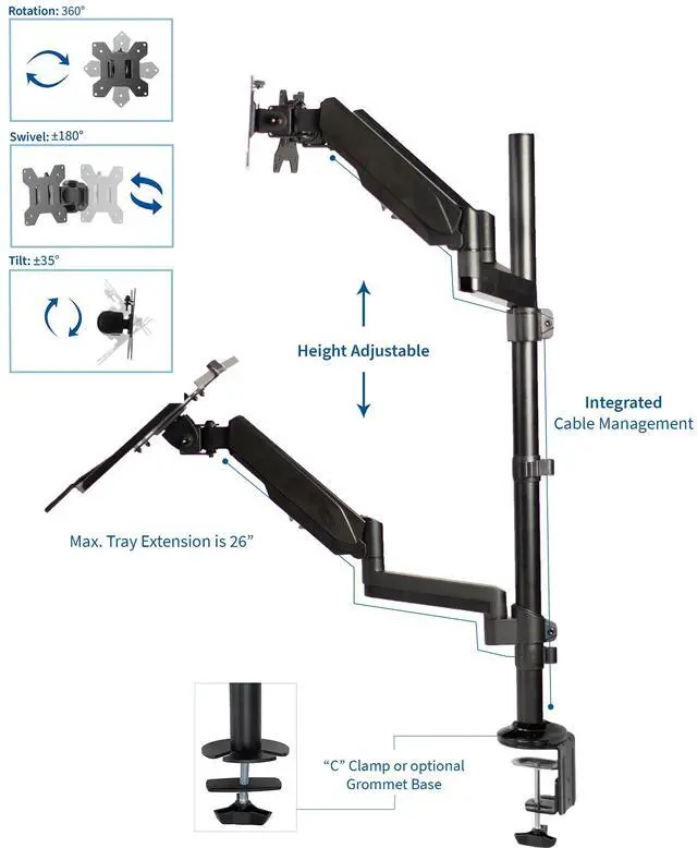 Alt view image 3 of 7 - VIVO Black Dual Monitor Sit-Stand Desk Mount | Holds 2 Screens 17" to 32"
