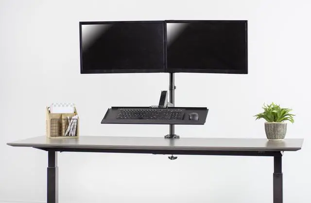 Alt view image 6 of 7 - VIVO Black Dual Monitor Sit-Stand Desk Mount | Holds 2 Screens 17" to 32"