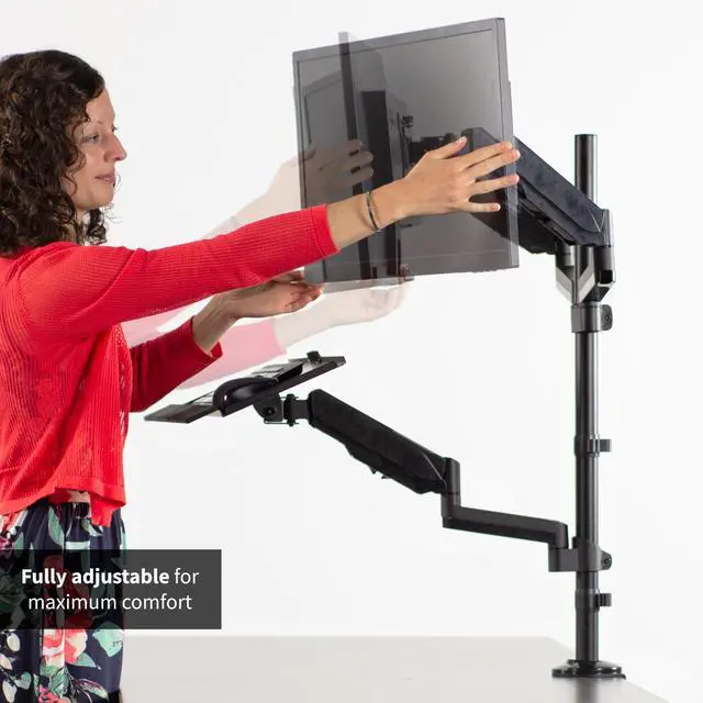 Alt view image 4 of 7 - VIVO Black Dual Monitor Sit-Stand Desk Mount | Holds 2 Screens 17" to 32"
