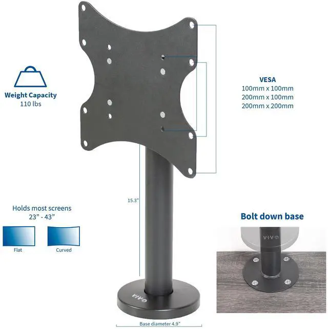 Alt view image 2 of 7 - VIVO Swivel Bolt-Down Desktop TV VESA Mount for Screen Sizes 23" to 43" | Sturdy Tabletop TV Stand (STAND-TV00M2)