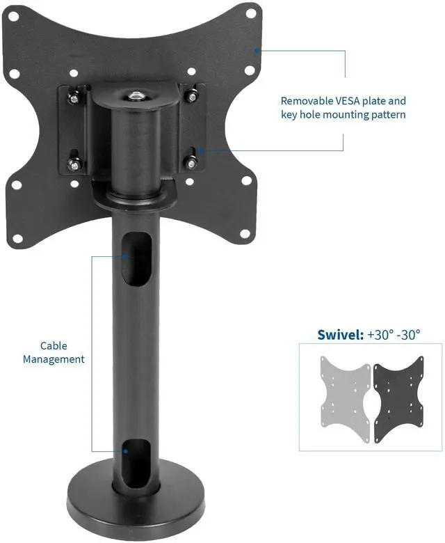 Alt view image 3 of 7 - VIVO Swivel Bolt-Down Desktop TV VESA Mount for Screen Sizes 23" to 43" | Sturdy Tabletop TV Stand (STAND-TV00M2)