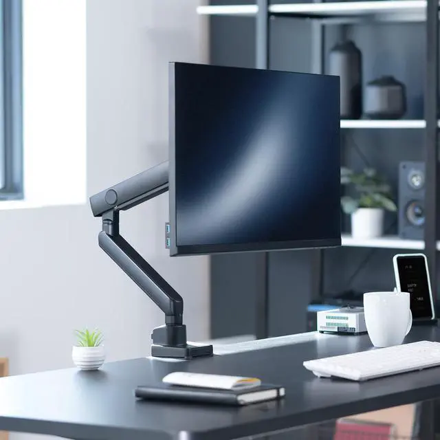Alt view image 2 of 7 - VIVO Premium Aluminum Full Motion Single Arm Monitor Desk Mount Stand | Fits Screens up to 32" (STAND-V101BB)