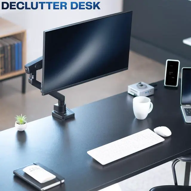 Alt view image 4 of 7 - VIVO Premium Aluminum Full Motion Single Arm Monitor Desk Mount Stand | Fits Screens up to 32" (STAND-V101BB)